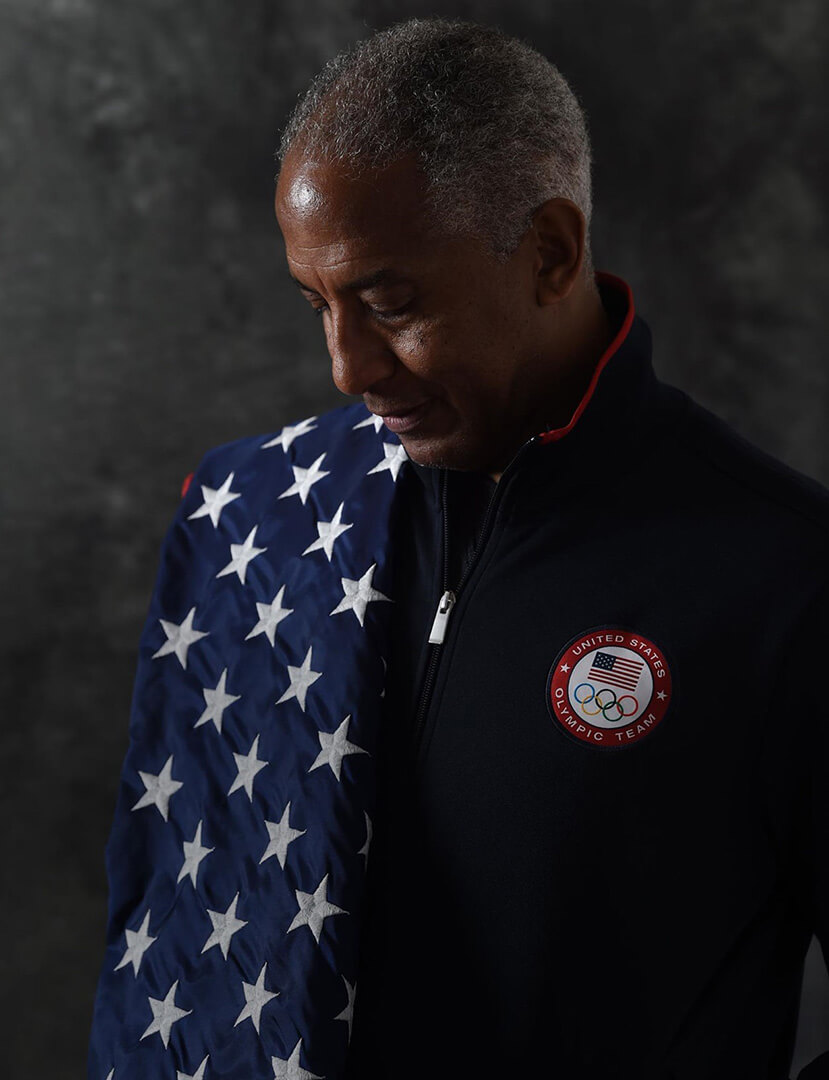 Renaldo Nehemiah in later life, wearing his Olympic team jacket