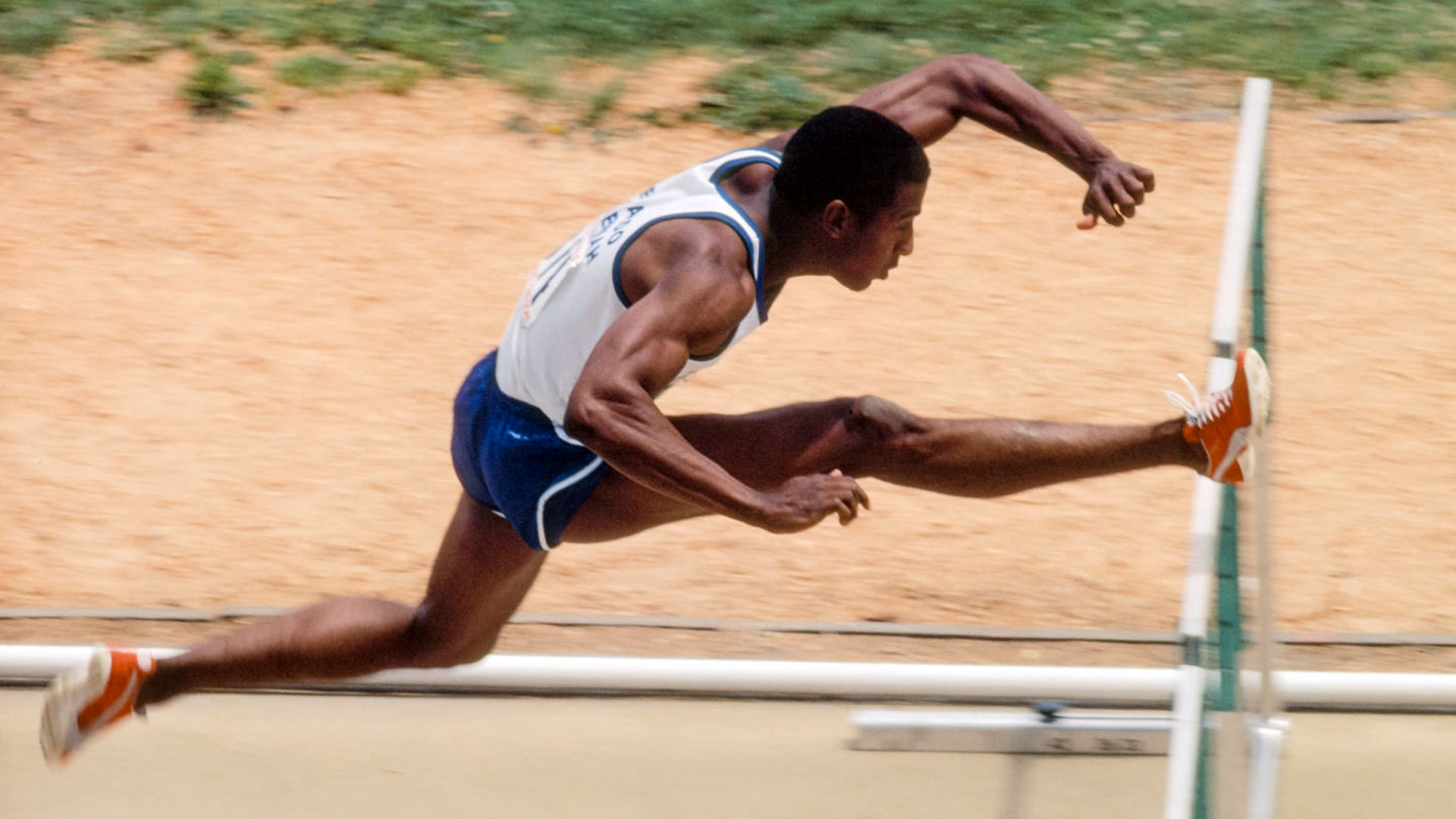 Renaldo clearing a hurdle at the 1980 U.S. Olympic Trials