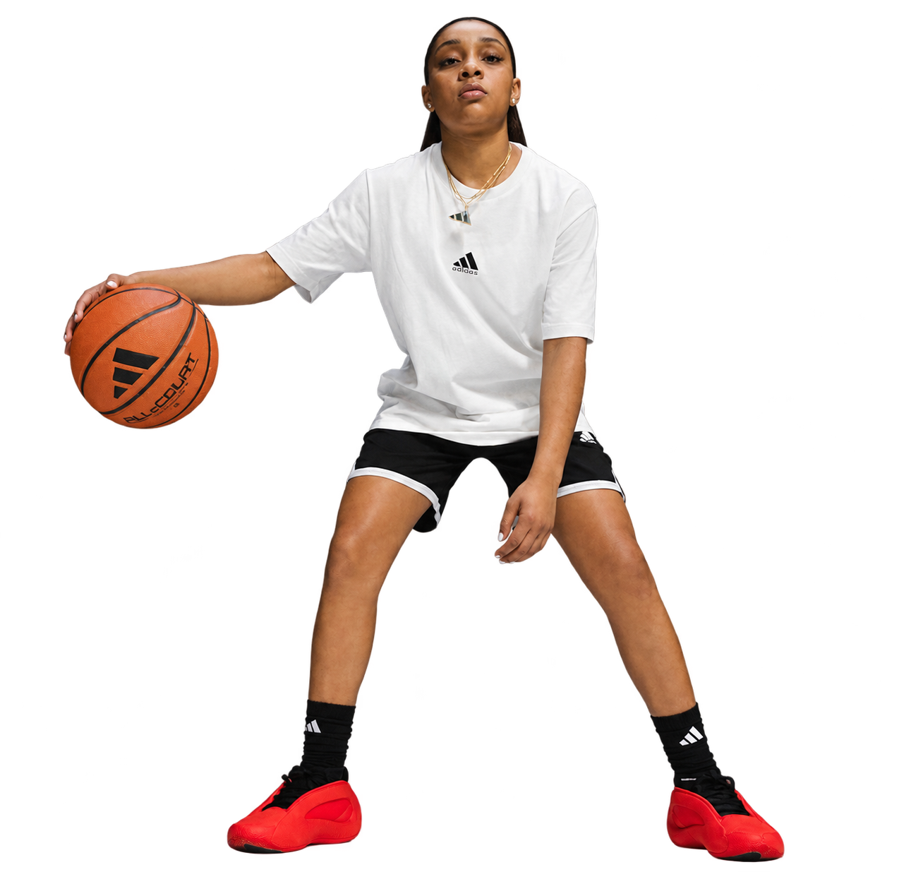 Kaleena Smith with a basketball during an adidas studio photo shoot